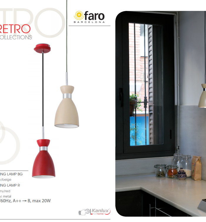 Светильник подвесной RETRO HANGING LAMP BG (23996) бежевый, Faro